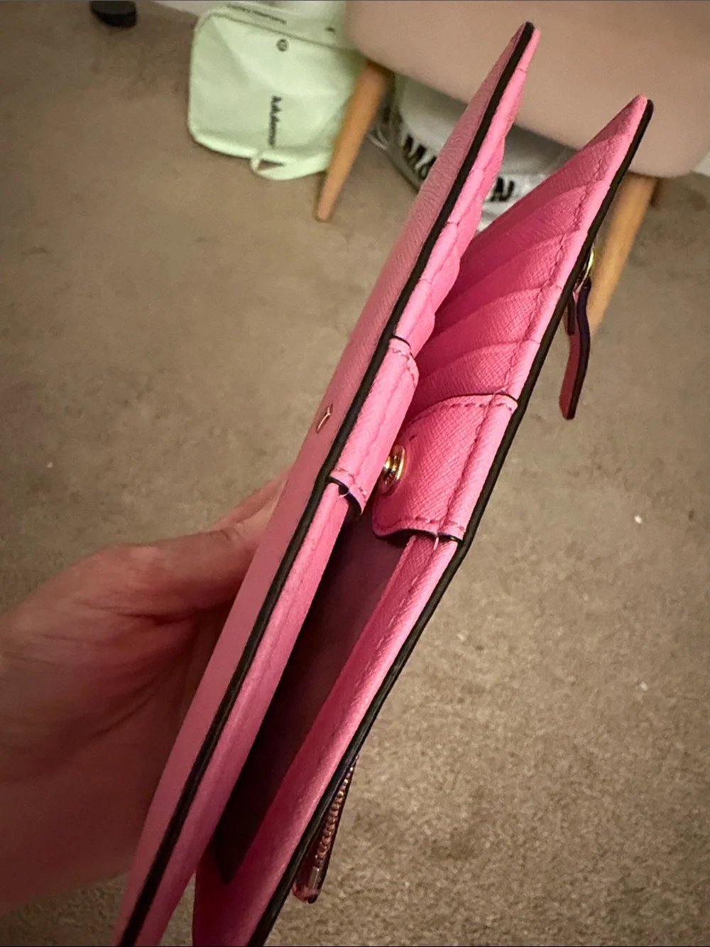 kate spade bright pink saffiano leather continental wallet with gold logo